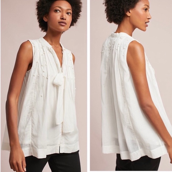 Anthropologie Feather Bone Leonie Pearled Top - Picture 2 of 8